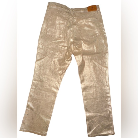 Ralph Lauren | Black Label High Rise Straight Ankle Gold Shimmer Jeans - Size 14 - Picture 8 of 11